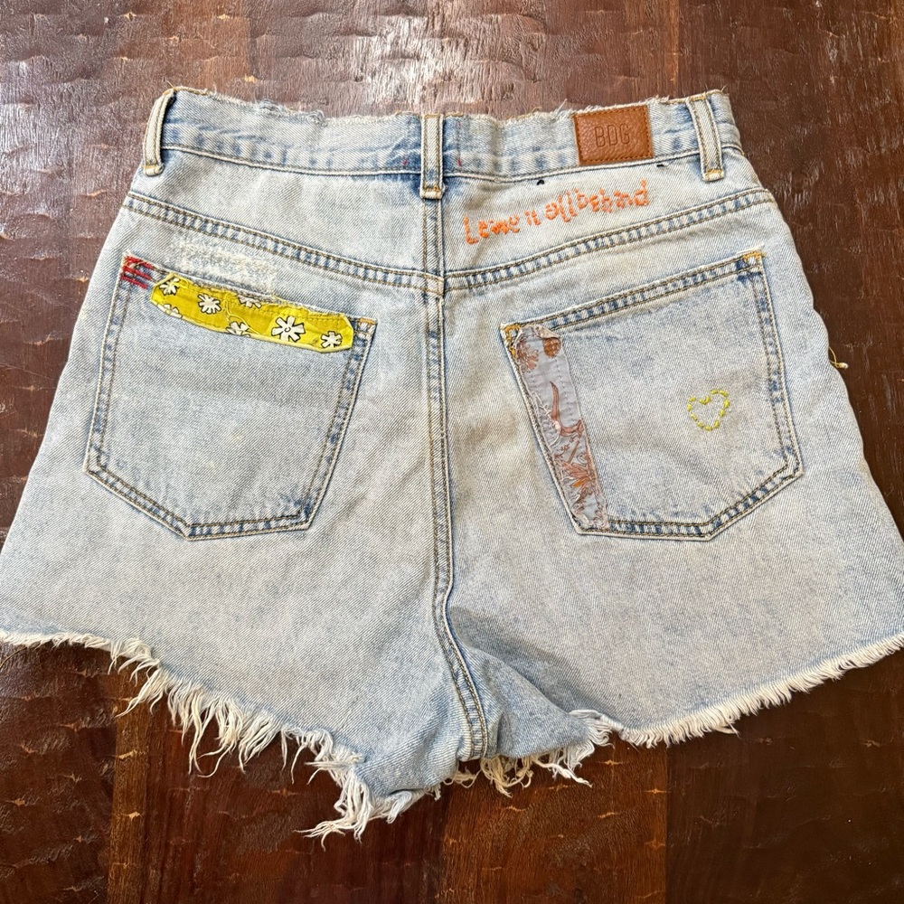 BDG A Line Light Blue Patchwork Jean Shorts - Picture 6 of 13